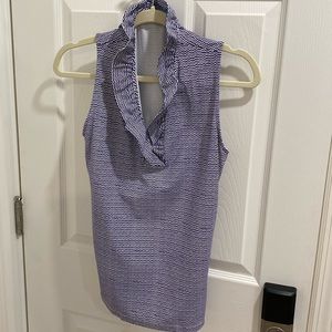 Pretty baby and white work shirt with ruffled neck detail